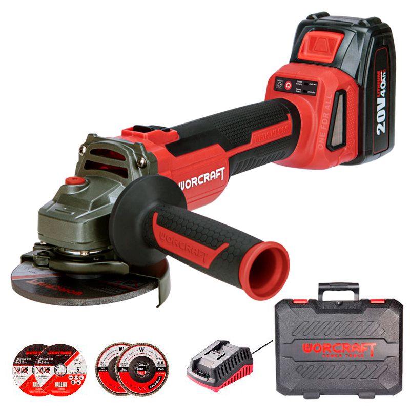 Акумуляторна безщіткова шліфмашина кутова WORCRAFT CAG-S20LIBH-125B