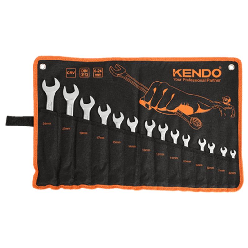 Набір ключів комбінованих гайкових у чохлі KENDO CR-V (14 шт), 6 - 24мм