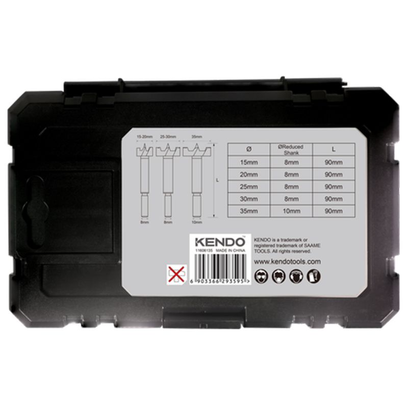 Набір свердл Форстнера 40Cr 10-90мм KENDO (5 шт), 15-35мм