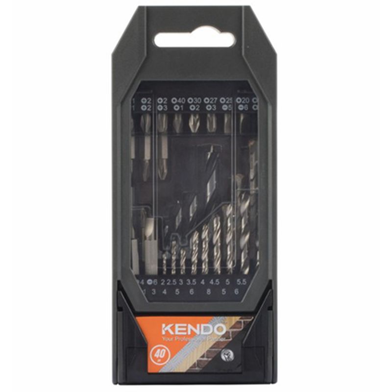 Набір свердл по металу та біт у пластиковому кейсі KENDO (40 шт), сверло по металу