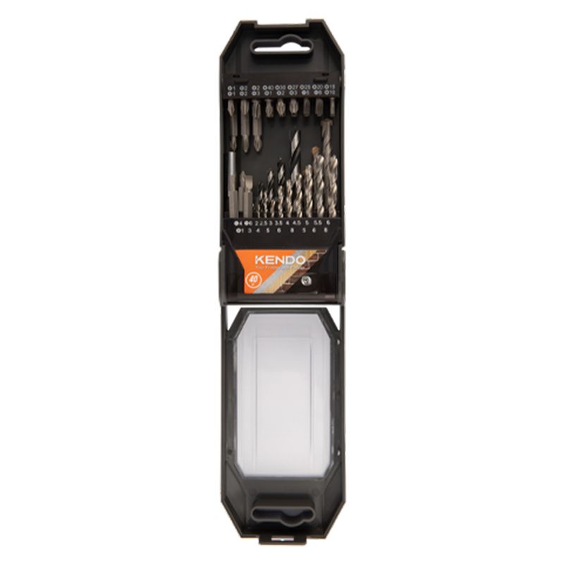 Набір свердл по металу та біт у пластиковому кейсі KENDO (40 шт), сверло по металу